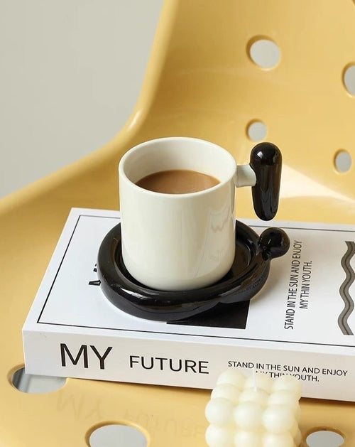 Handmade !? Ceramic Coffee Mug with Saucer - Unique Cute Funny Novelty