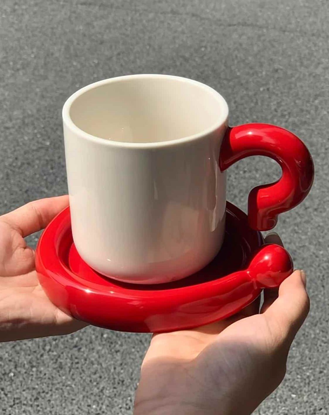 Handmade !? Ceramic Coffee Mug with Saucer - Unique Cute Funny Novelty