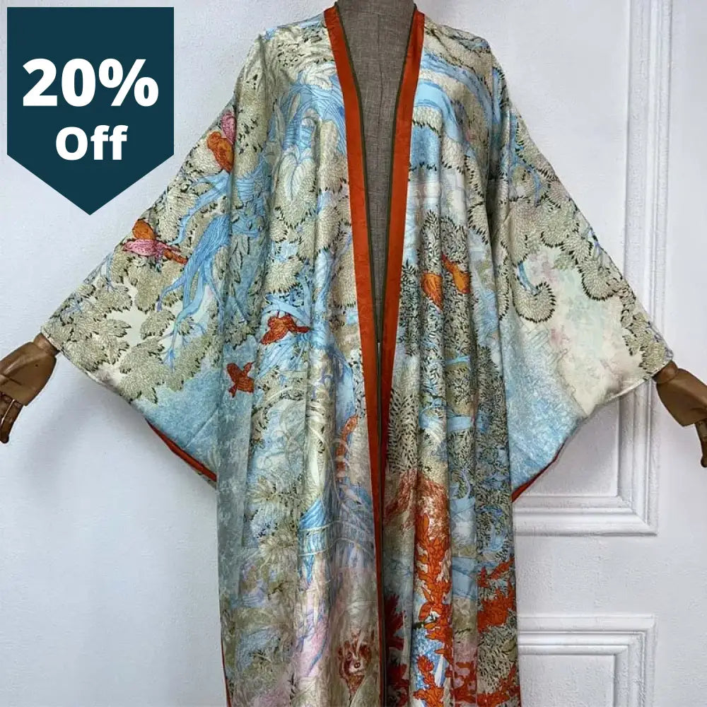 Double-Sided Bohemian Print Dress Coat Beach Wear Cover Up Fashion Elegant Holiday Party Cardigan