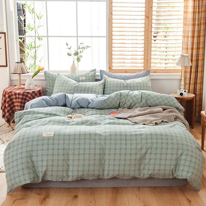 Skin-friendly Washable Cotton Four-piece Plaid Bedding