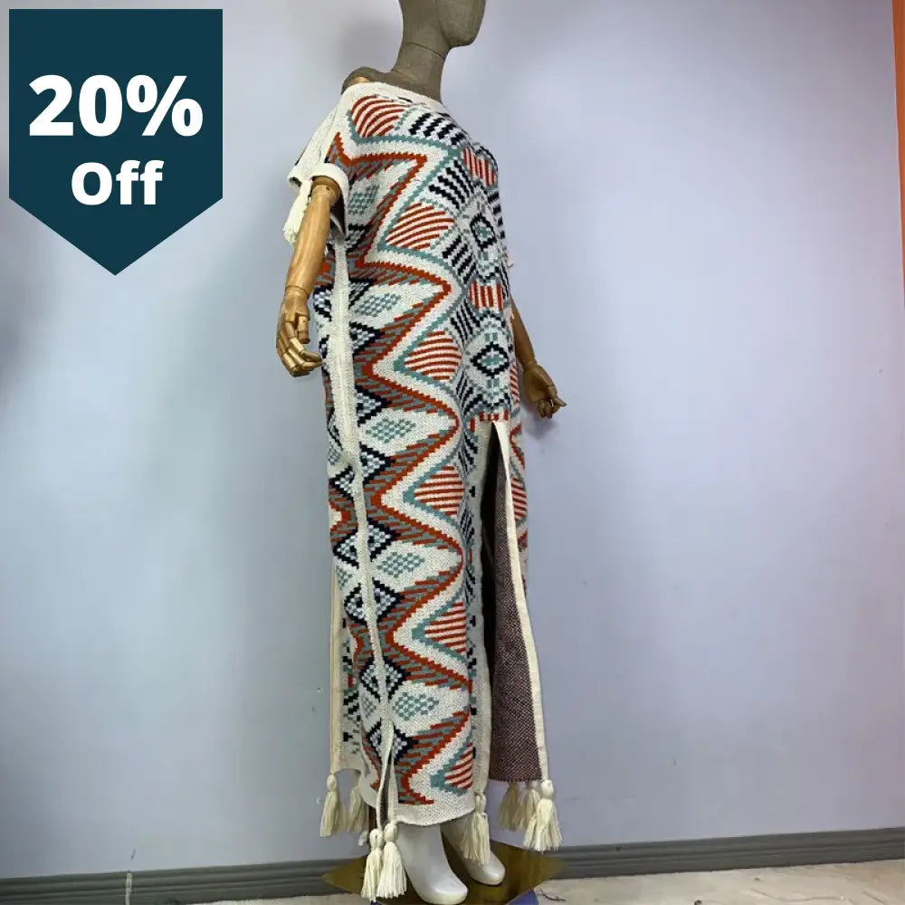 Geometric Print Comfort Warm Fashion Caftan Holiday Dress Elegant Africa Boho Party Winter Kaftan