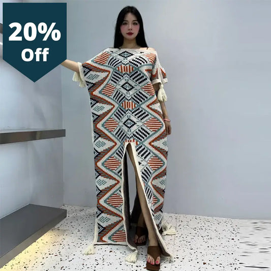 Geometric Print Comfort Warm Fashion Caftan Holiday Dress Elegant Africa Boho Party Winter Kaftan