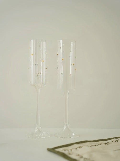 Handblown Rainbow Sprinkles Champagne Flutes Set of 2 Pcs - Whimsical