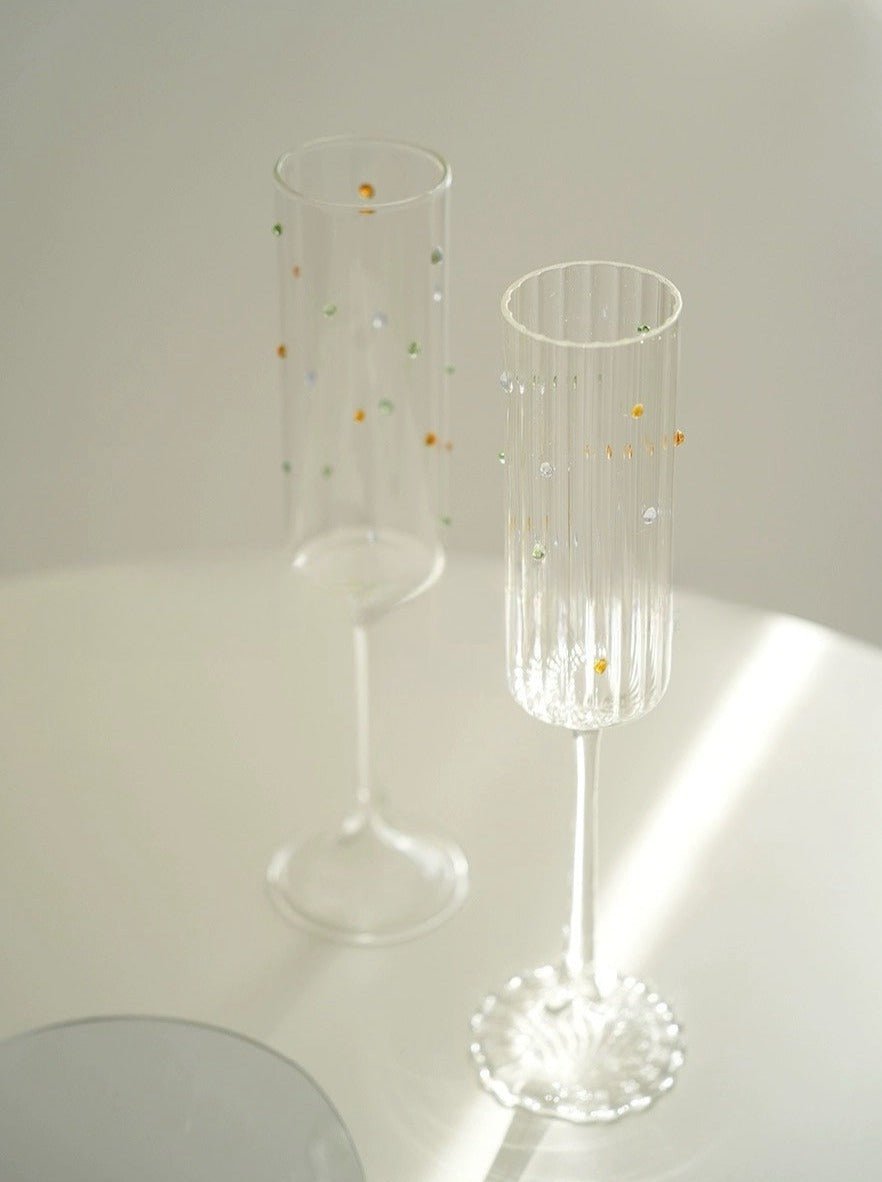 Handblown Rainbow Sprinkles Champagne Flutes Set of 2 Pcs - Whimsical