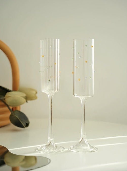 Handblown Rainbow Sprinkles Champagne Flutes Set of 2 Pcs - Whimsical