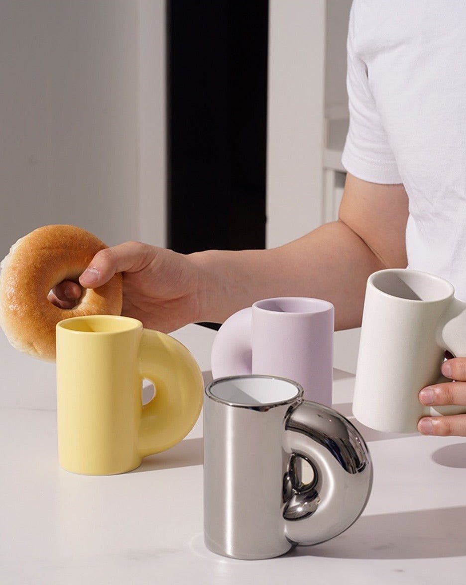 Handcrafted Chubby Mugs with Gigantic Arm - Unique Cute Ceramic Coffee