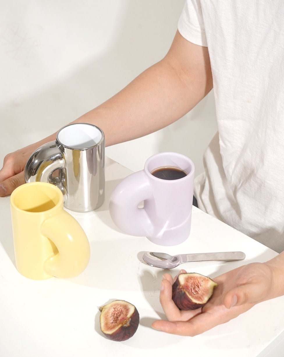 Handcrafted Chubby Mugs with Gigantic Arm - Unique Cute Ceramic Coffee