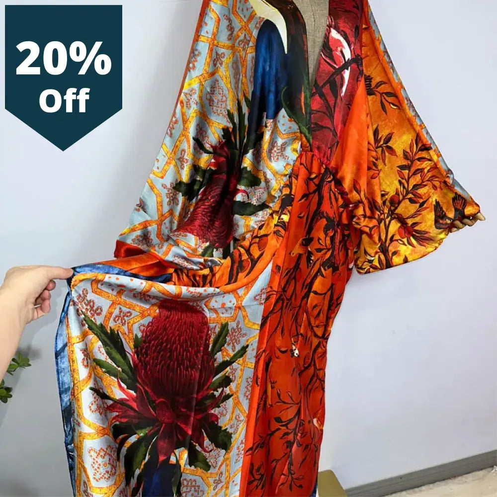 High-Quality Hand-Rolled Feel Silk Rayon Fashion Print 2021 Winyi Maxi Womens Robes Long Beach