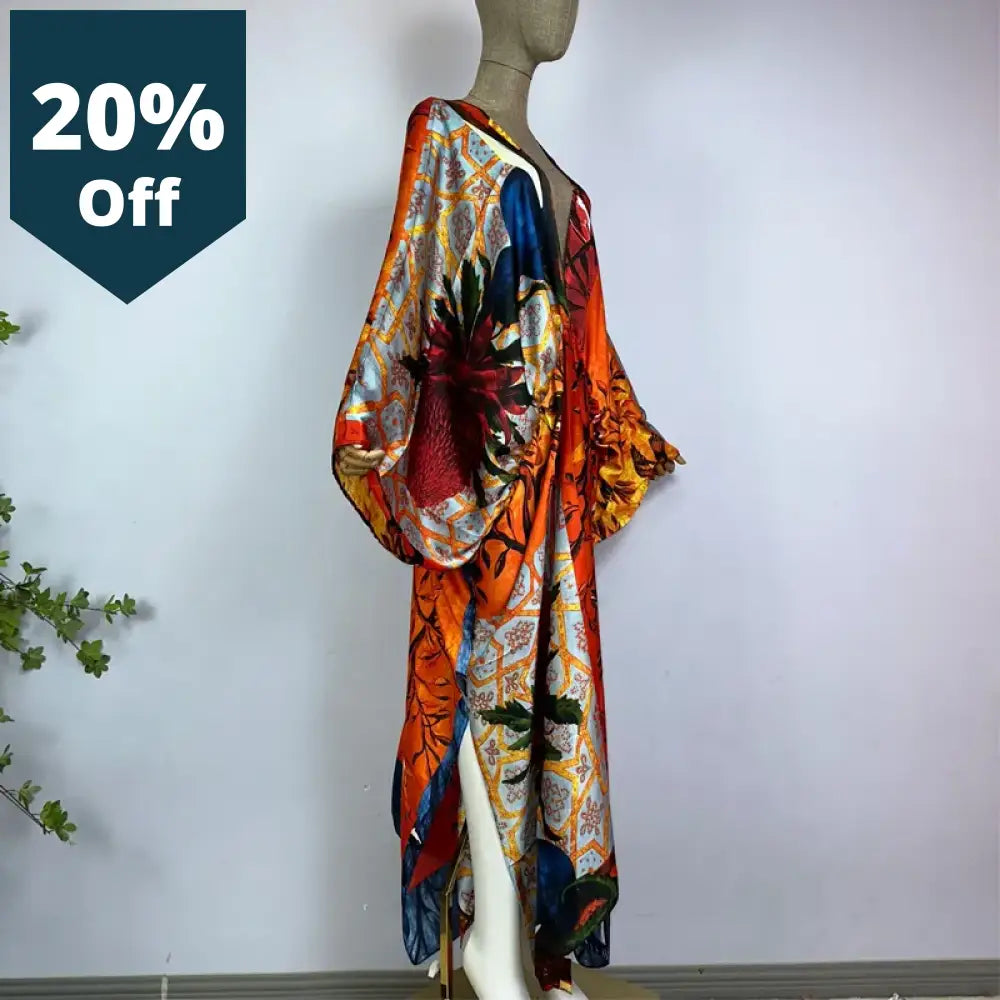 High-Quality Hand-Rolled Feel Silk Rayon Fashion Print 2021 Winyi Maxi Womens Robes Long Beach