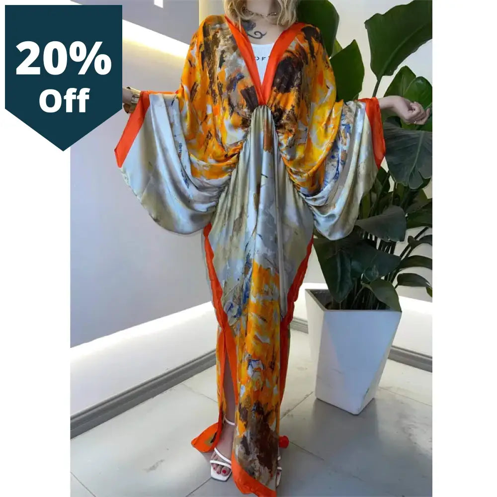 High-Quality Hand-Rolled Feel Silk Rayon Fashion Print 2021 Winyi Maxi Womens Robes Long Beach