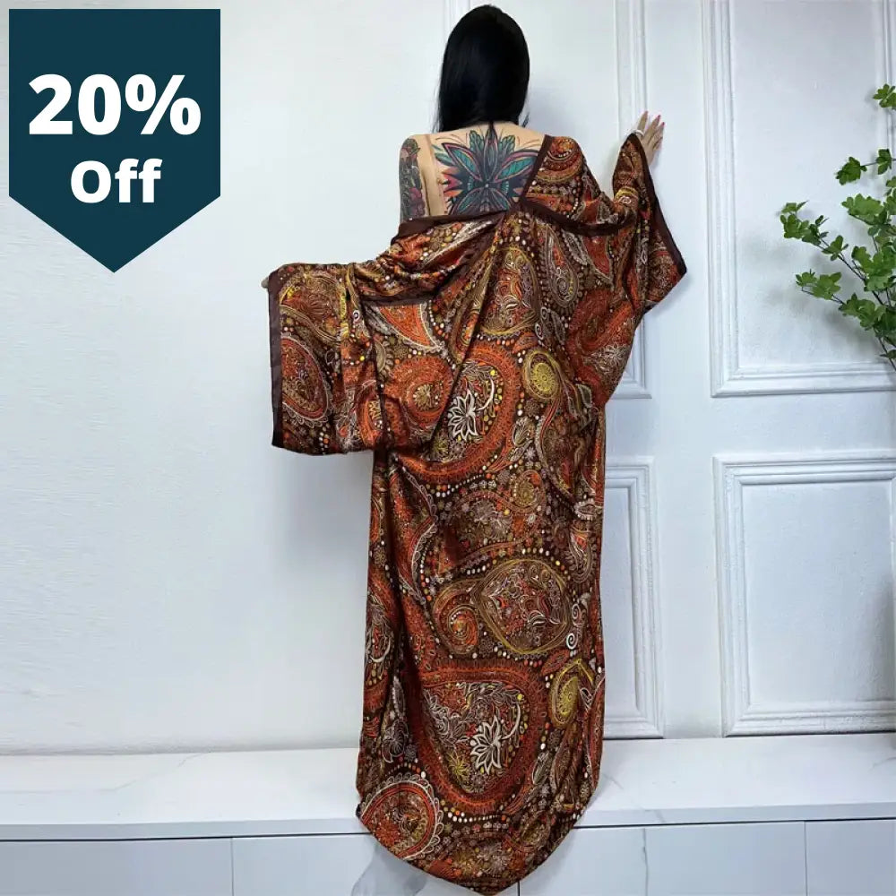 Kimono Africa Beach Wear Cover-Ups Classic Print Cardigan Outfits For Women Vestidos Swimwear Silk