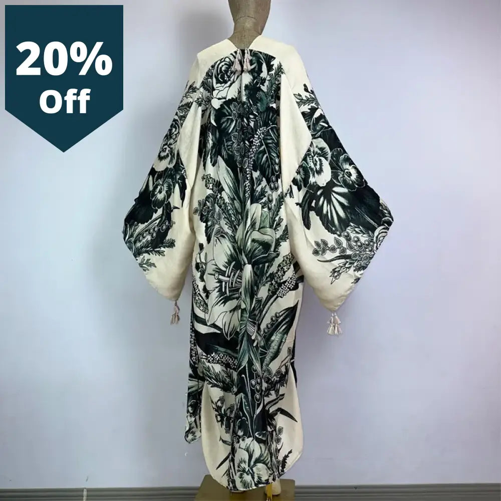 Kimono Africa Boho Fashion Print Beach Swimwear 2023 Elegant Cardigan Sexy Holiday Maxi Wear