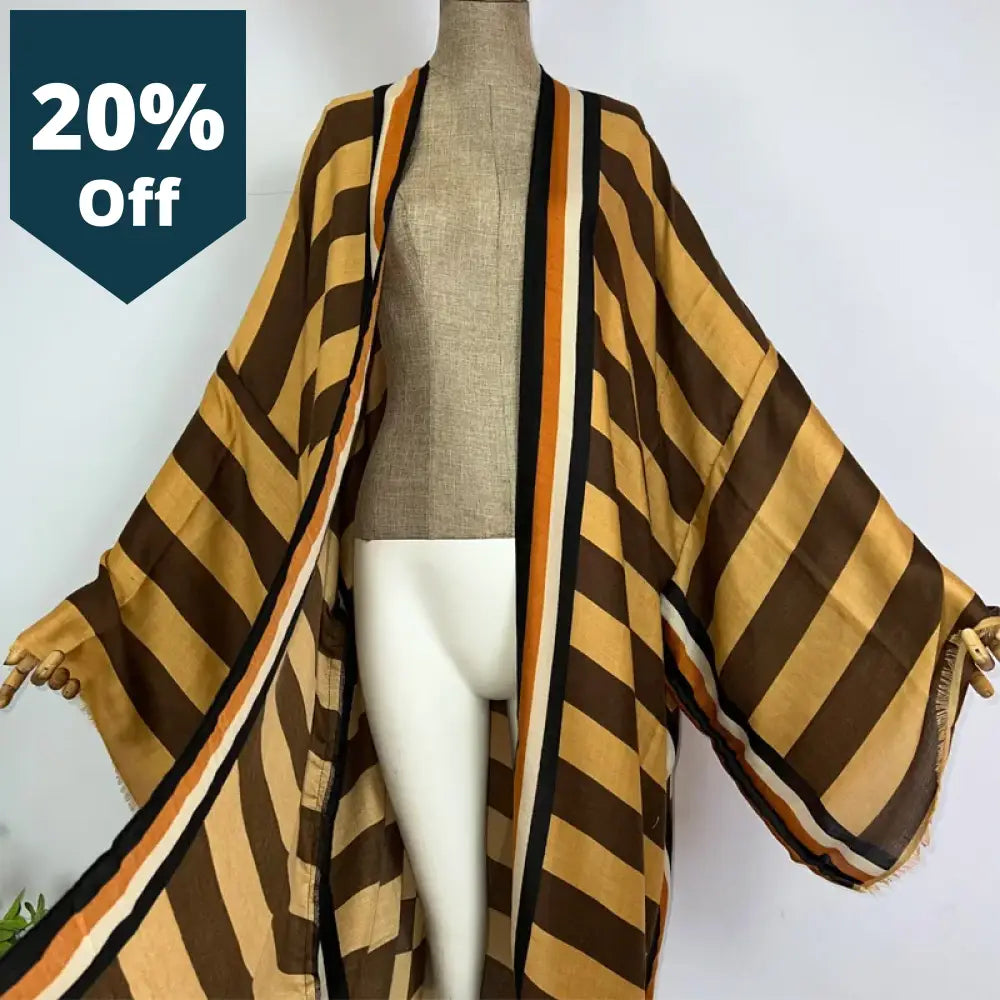 Kimono Africa Inspired Summer Boho Stripe Print Beach Swimwear Elegant Cardigan Sexy Holiday Maxi