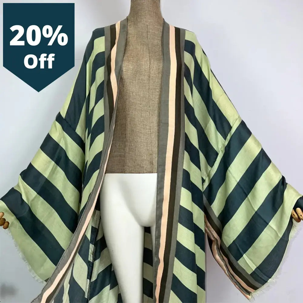 Kimono Africa Inspired Summer Boho Stripe Print Beach Swimwear Elegant Cardigan Sexy Holiday Maxi