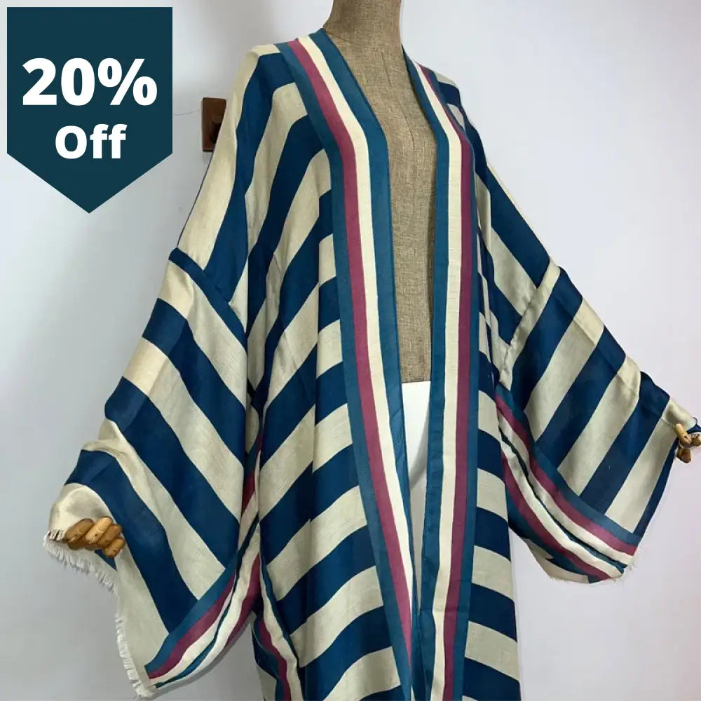 Kimono Africa Inspired Summer Boho Stripe Print Beach Swimwear Elegant Cardigan Sexy Holiday Maxi