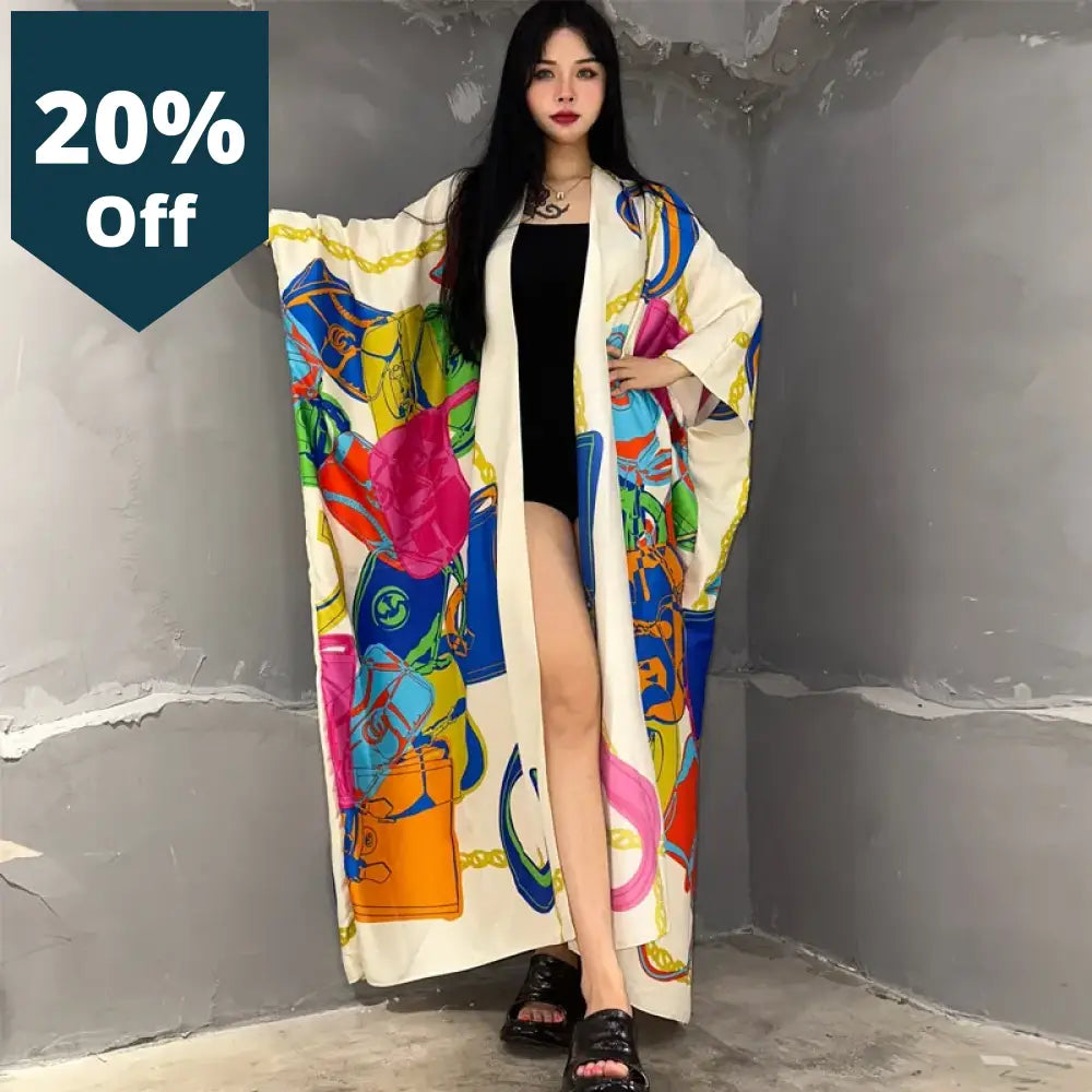 Kimono Africa Summer Boho Print Beach Outfits For Women Cover-Up Long Coat Elegant Maxi Dress