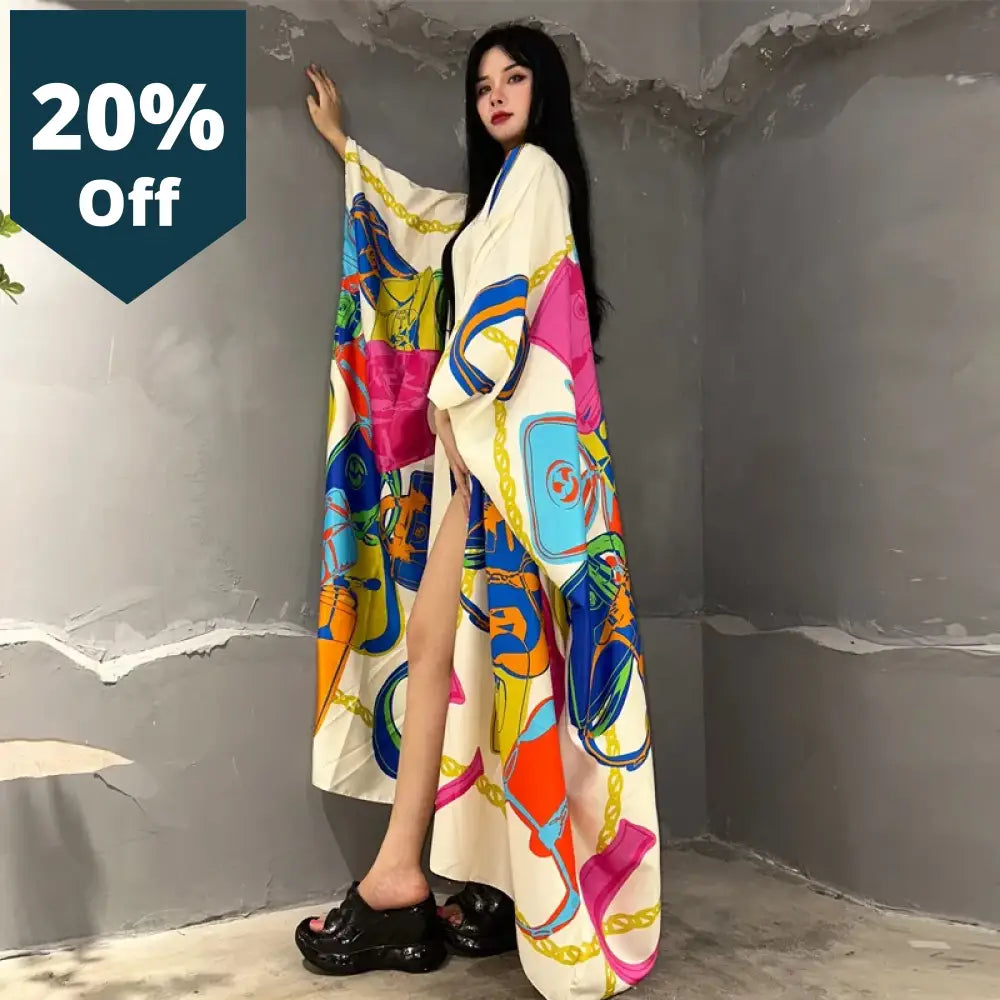 Kimono Africa Summer Boho Print Beach Outfits For Women Cover-Up Long Coat Elegant Maxi Dress