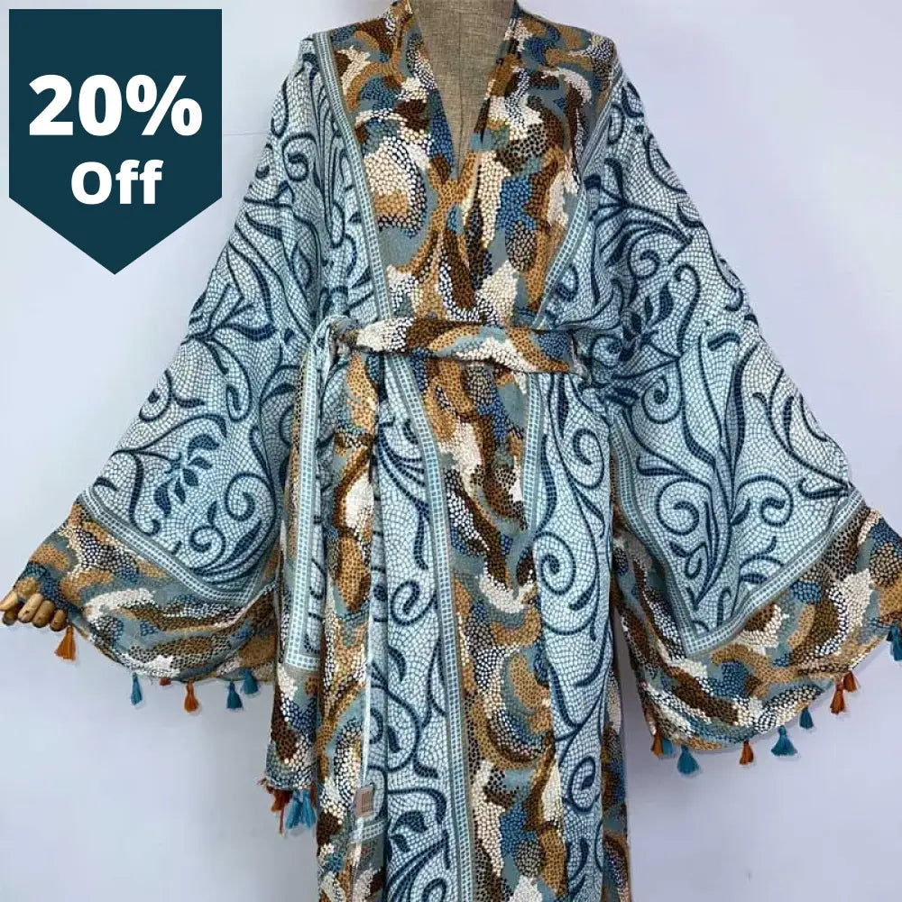 Kimono Beach Summer Abstract Print Bikini Cover-Up With Belt Sexy Cardigan Holiday Long Sleeve