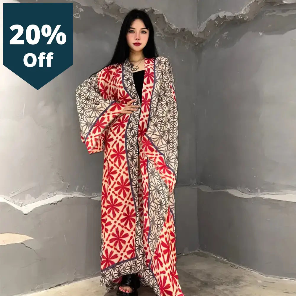 Kimono Boho Print Beach Outfits For Women Cover-Up Long Coat Elegant Africa Cardigan Dress