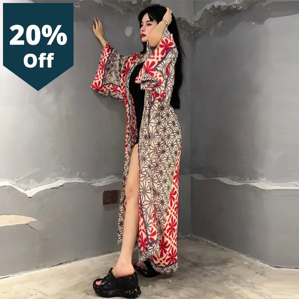 Kimono Boho Print Beach Outfits For Women Cover-Up Long Coat Elegant Africa Cardigan Dress