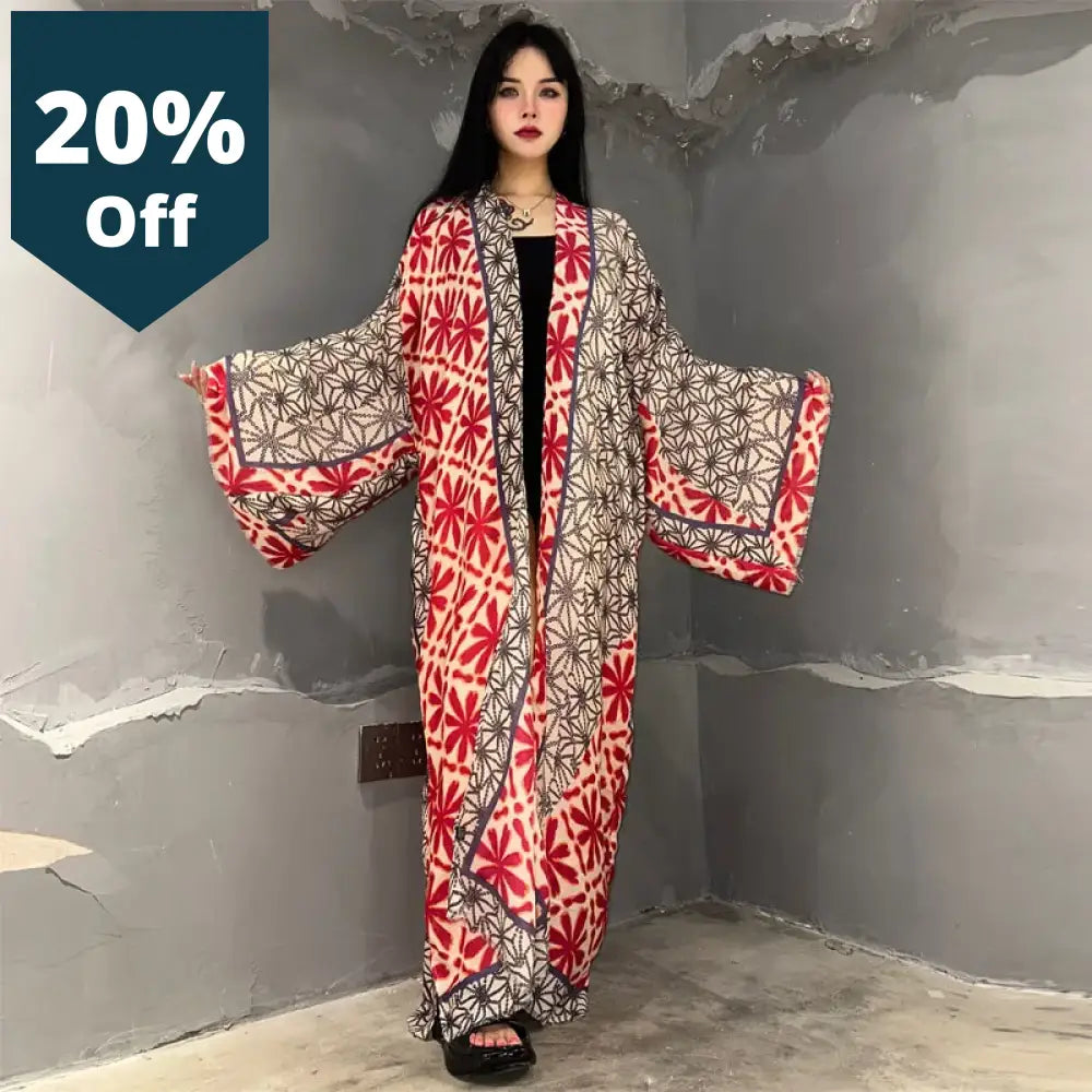 Kimono Boho Print Beach Outfits For Women Cover-Up Long Coat Elegant Africa Cardigan Dress