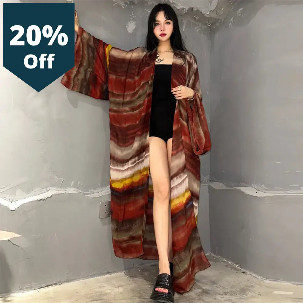 Kimono Boho Print Kaftans Beach Cover-Ups Elegant Cardigan Sexy Africa Coat Outfits For Women