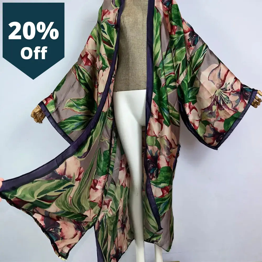 Kimono Boho Print Kaftans Beach Wear Cover-Ups Elegant Cardigan Sexy Holiday Maxi Outfits For Women