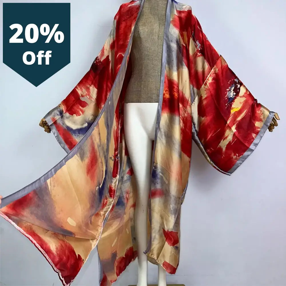 Kimono Boho Print Kaftans Beach Wear Cover-Ups Elegant Cardigan Sexy Holiday Maxi Outfits For Women