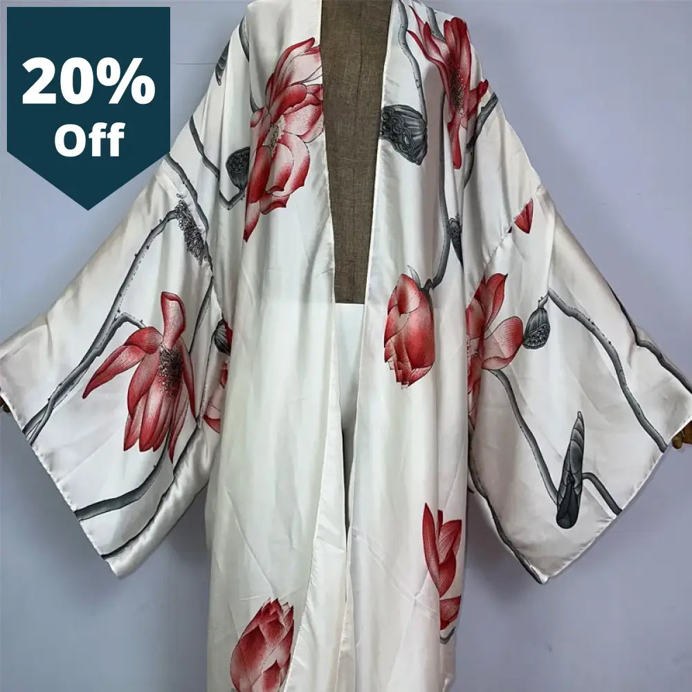 Kimono Europe Summer Boho Print Bikini Cover-Up Elegant Fashion Cardigan Sexy Holiday Long Sleeve