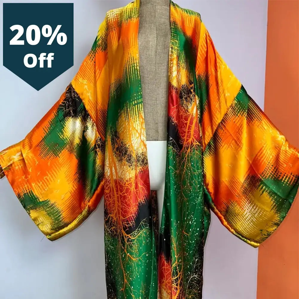 Kimono Fashion Print Boho Kaftans Beach Wear Cover-Ups Elegant Cardigan Sexy Holiday Maxi Outfits