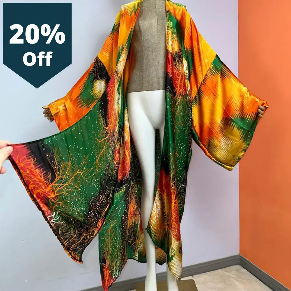 Kimono Fashion Print Boho Kaftans Beach Wear Cover-Ups Elegant Cardigan Sexy Holiday Maxi Outfits