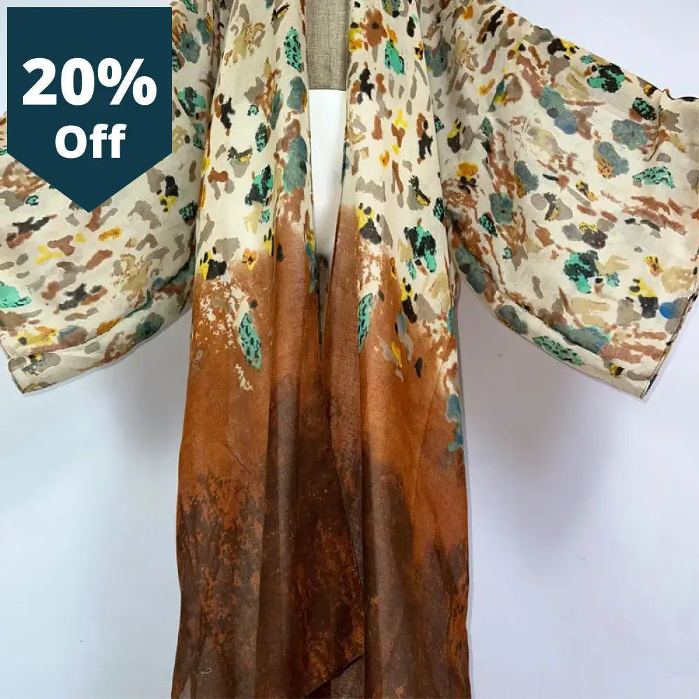 Kimono Gradual Floral Print Beach Cover-Up Elegant Coat Sexy Africa Outfits For Women Perspective