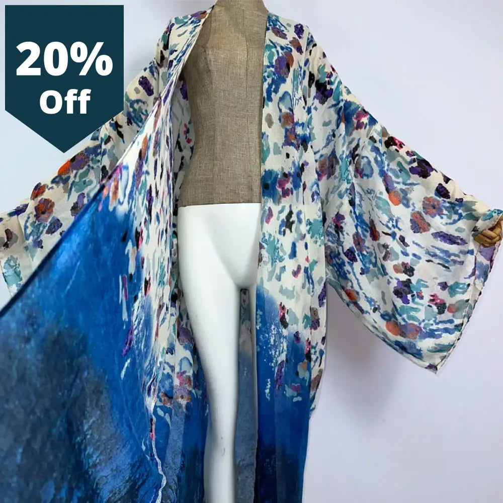 Kimono Gradual Floral Print Beach Cover-Up Elegant Coat Sexy Africa Outfits For Women Perspective