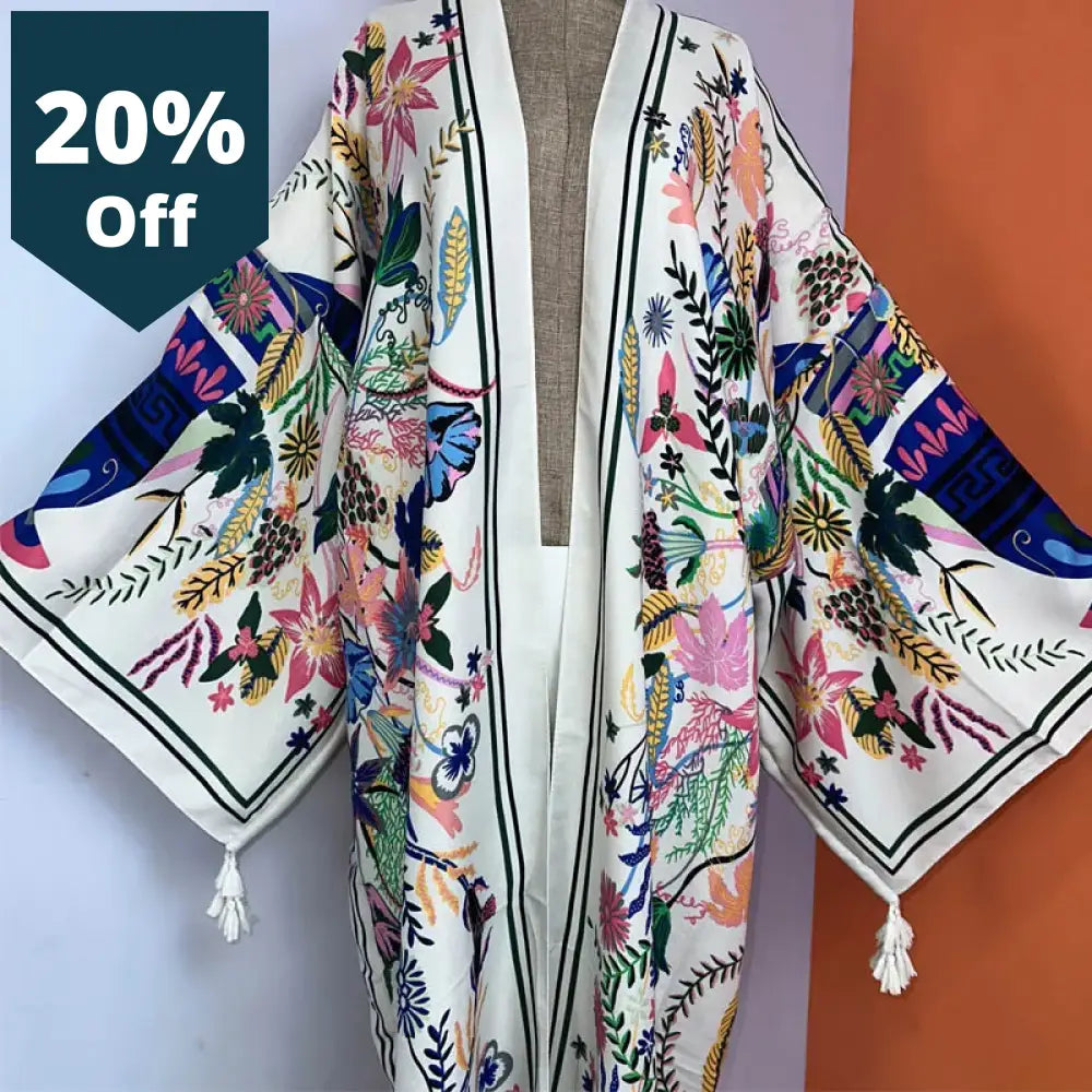 Kimono New Boho Beach Summer Print Bikini Cover-Ups Sexy Vestidos Para Playa Long Sleeve Swimsuit