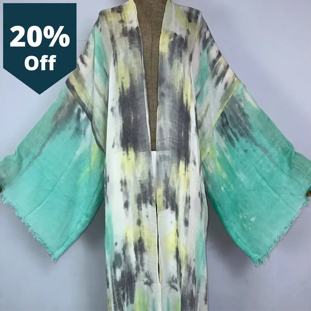 Kimono New Boho Beach Summer Tie-Dye Print Bikini Cover-Up Sexy Vestidos Para Playa Long Sleeve