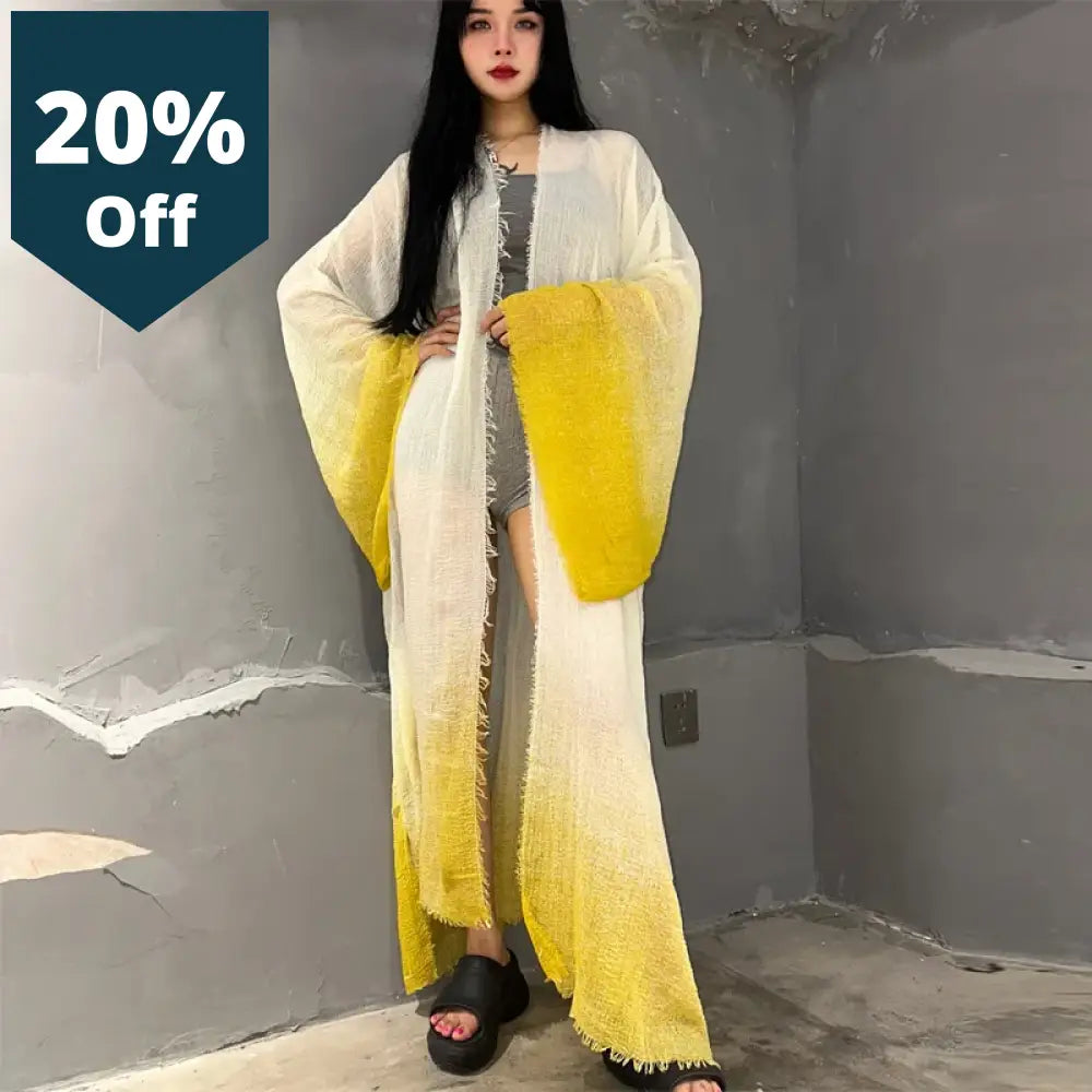 Kimono New Summer Gradient Color Beach Outfits For Women Cover-Up Long Coat Elegant Africa Maxi