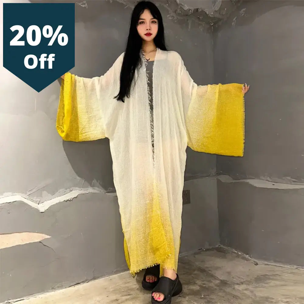 Kimono New Summer Gradient Color Beach Outfits For Women Cover-Up Long Coat Elegant Africa Maxi