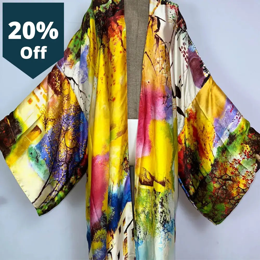 Kimono Summer Oil Painting Print Bikini Cover-Up Elegant Fashion Cardigan Sexy Holiday Long Sleeve