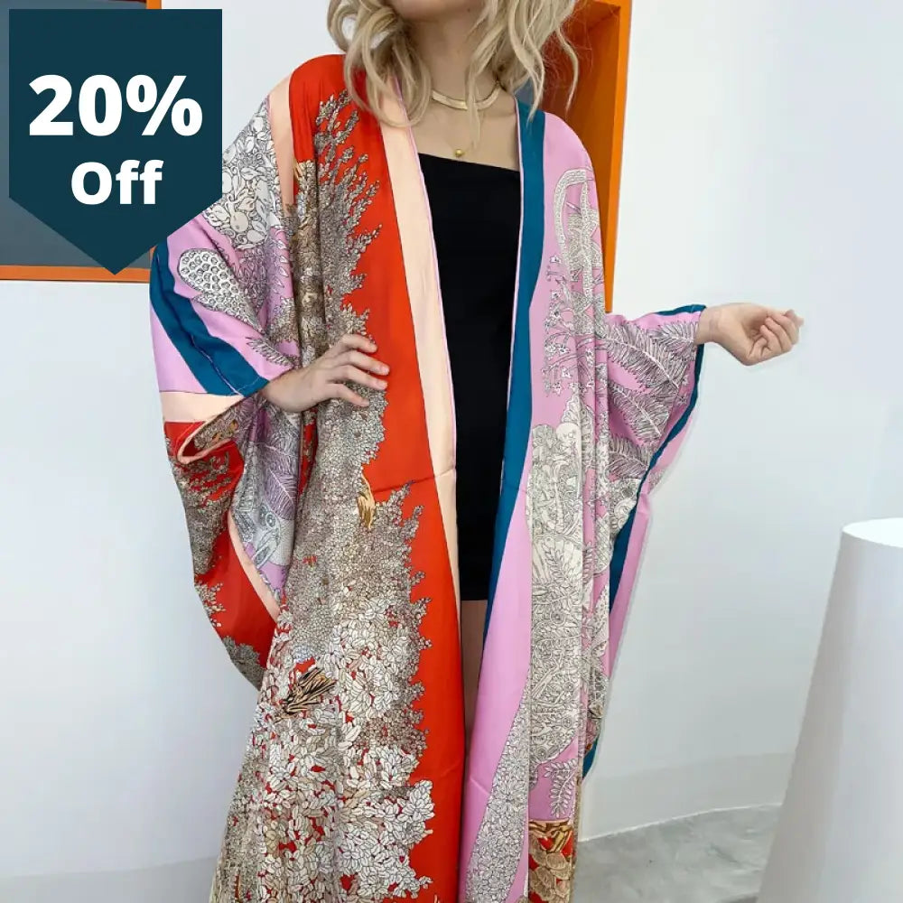 Kimono Women Cardigan Stitch Kimono Cocktail Sexcy Boho Maxi African Holiday Batwing Sleeve Silk