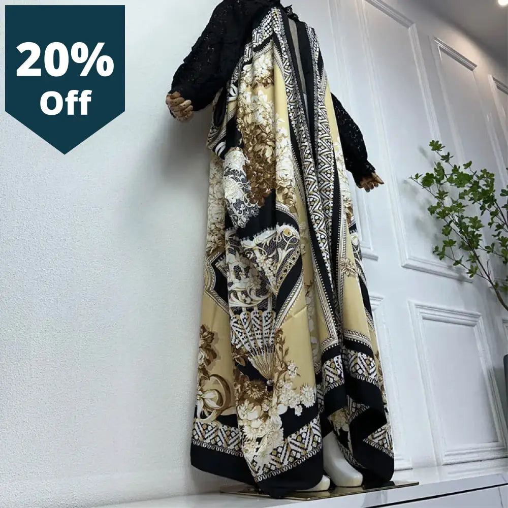 Long Coat For Women Africa Lace Neckline Street Wear Print Muslim Lady Kaftan Popular Ramadan