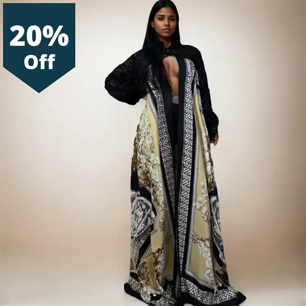 Long Coat For Women Africa Lace Neckline Street Wear Print Muslim Lady Kaftan Popular Ramadan