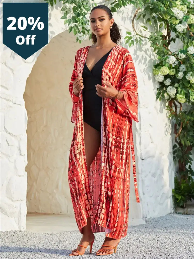 Long Kimono Swimsuit Cover Up For Women Stylish Tie Dye Open Front Beach Outfits Bathing Suit