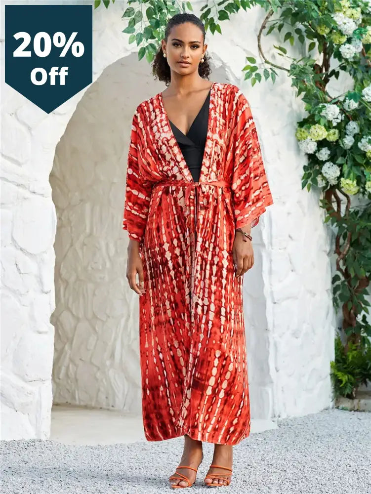 Long Kimono Swimsuit Cover Up For Women Stylish Tie Dye Open Front Beach Outfits Bathing Suit