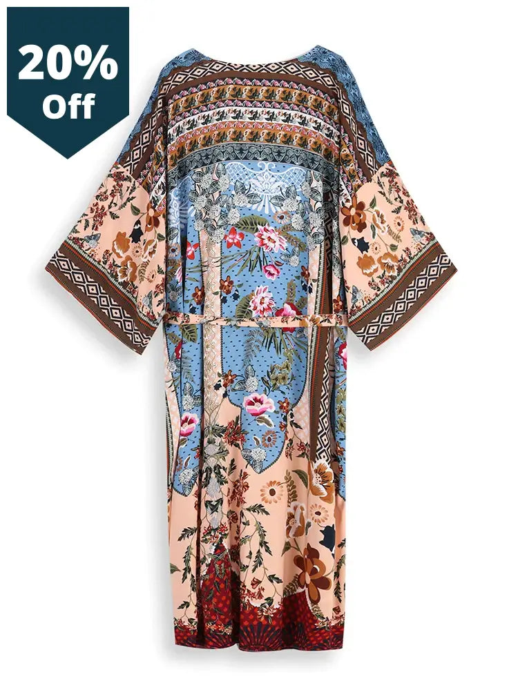 Loose Kimono Beach Dress Print Beachwear Cover Up Tunics Sexy Sarong Robe De Plage Bikini Cover-Ups