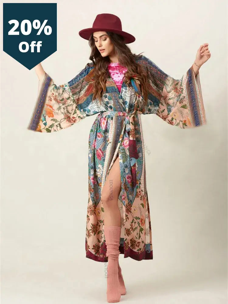 Loose Kimono Beach Dress Print Beachwear Cover Up Tunics Sexy Sarong Robe De Plage Bikini Cover-Ups