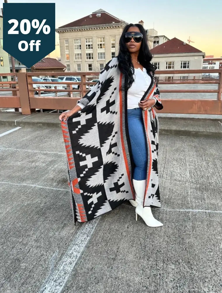 New Stylish Printed Long Warm Cardigans Plus Size African Blogger Rich Lady Loose Open Front Kimonos