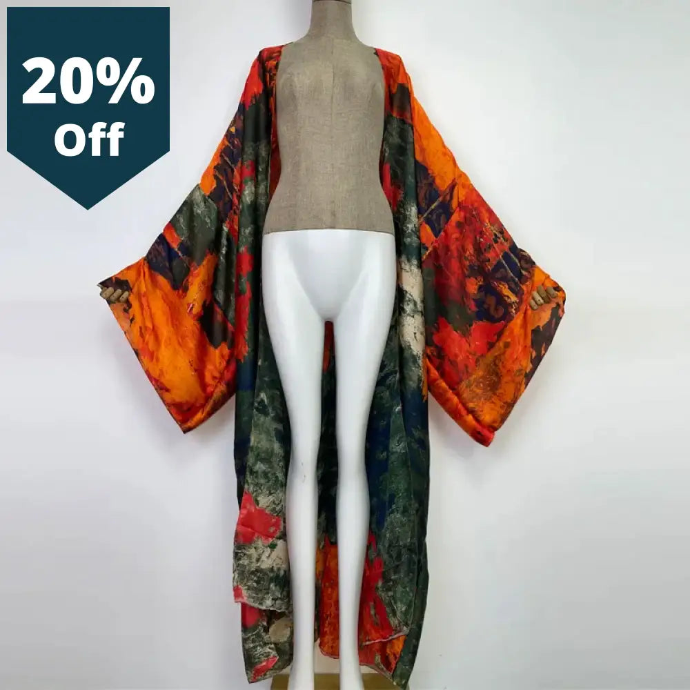 Oversized Loose Casual Aesthetic Dresses Retro Printing Sexy Beach Kimono Dress New Bohemian Long