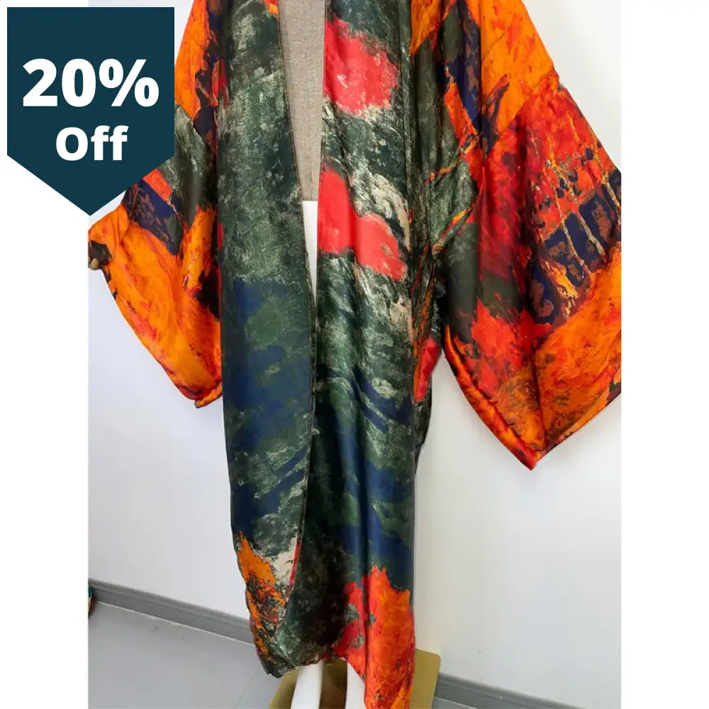 Oversized Loose Casual Aesthetic Dresses Retro Printing Sexy Beach Kimono Dress New Bohemian Long