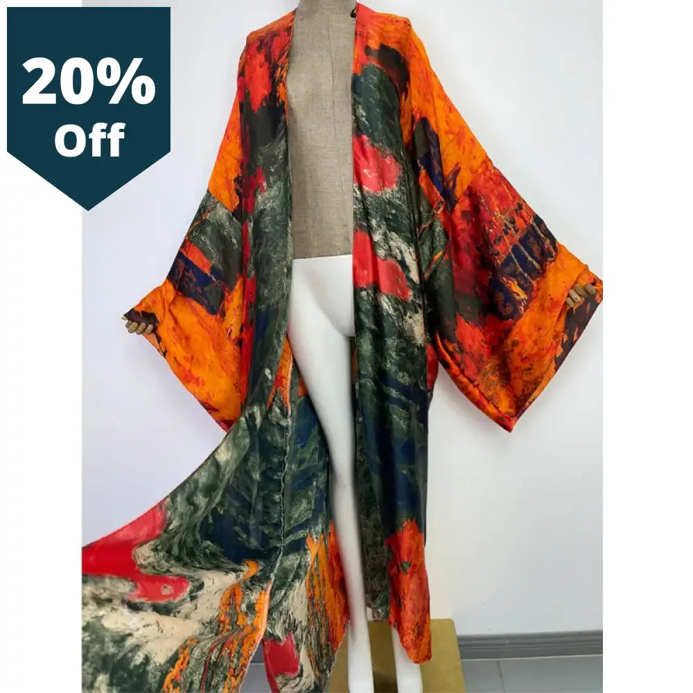 Oversized Loose Casual Aesthetic Dresses Retro Printing Sexy Beach Kimono Dress New Bohemian Long