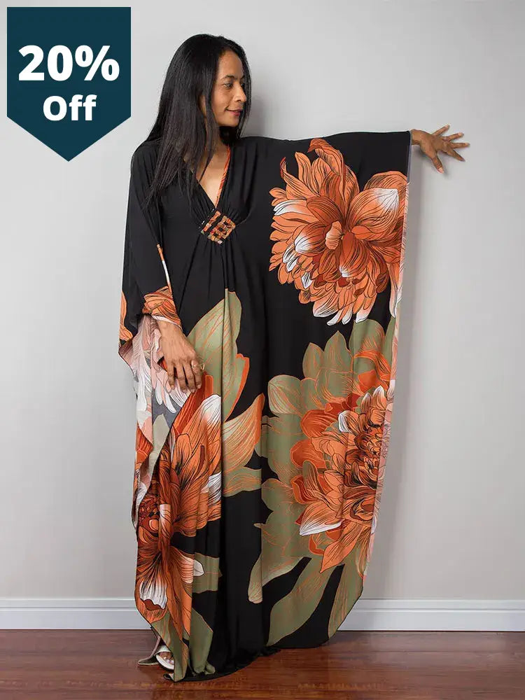 Print Maxi Dress Batwing Sleeve Tunic Spring Autumn Beachwear Casual Plus Size Women Loose Kaftan